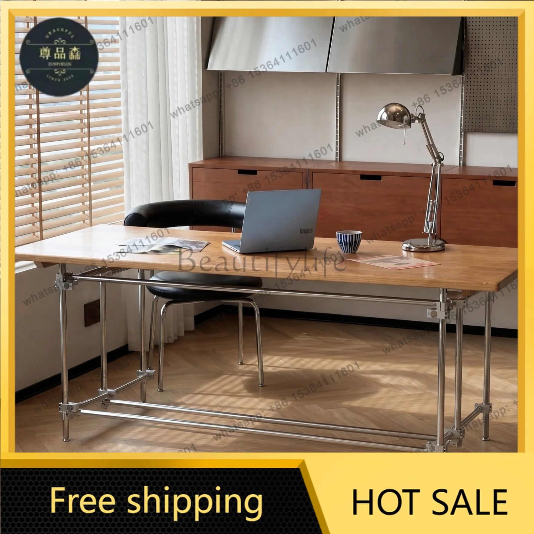 PG Bauhaus Optical Switch Solid Wood Desk Vintage Industrial Style Office Desk Designer Studio Long Table
