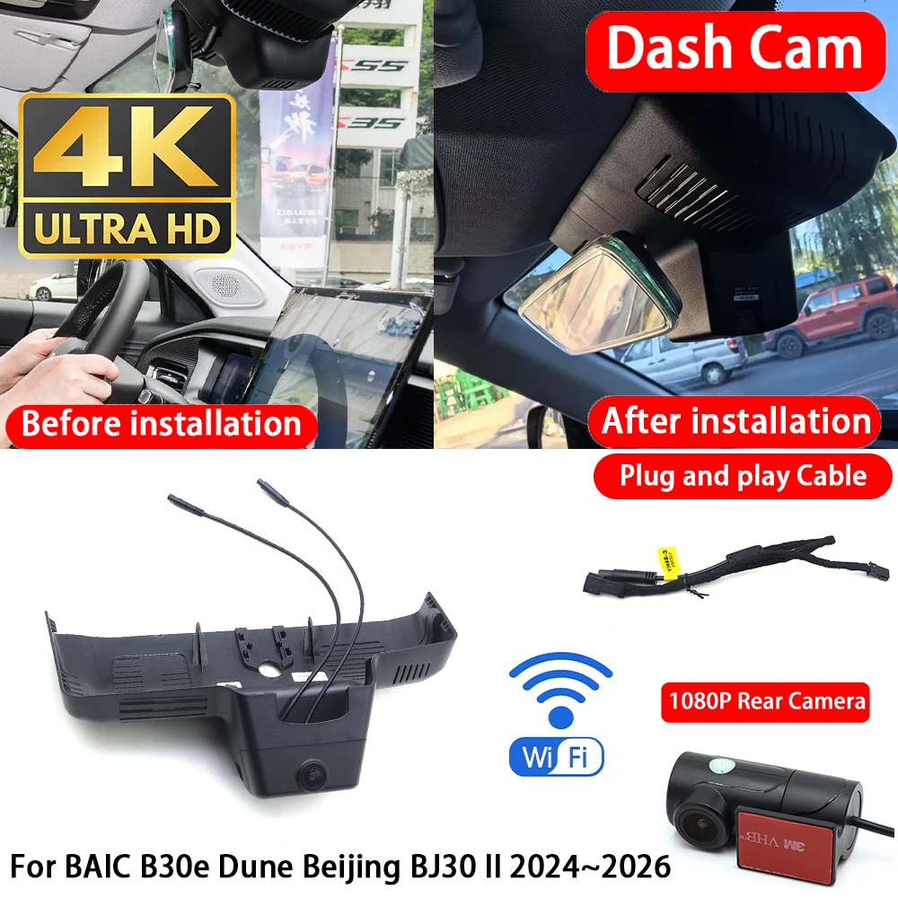 Cámara para Auto BAIC B30e Dune Beijing BJ30 II 2024~2026, 4K, Delantera y Trasera, con Wifi, Plug & Play, Grabación en Bucle
