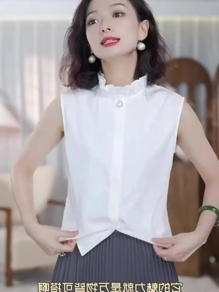 

Зимняя модная майка-топ с открытыми плечами и воротником-рюшами, с эффектом омоложения, для многослойных образов, на одной пуговице