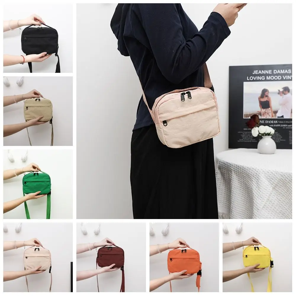 

Korean Style Square Message Bag Large Capacity Causal Nylon Crossbody Bag Quick-dry Solid Color Sports Shoulder Bag Travel