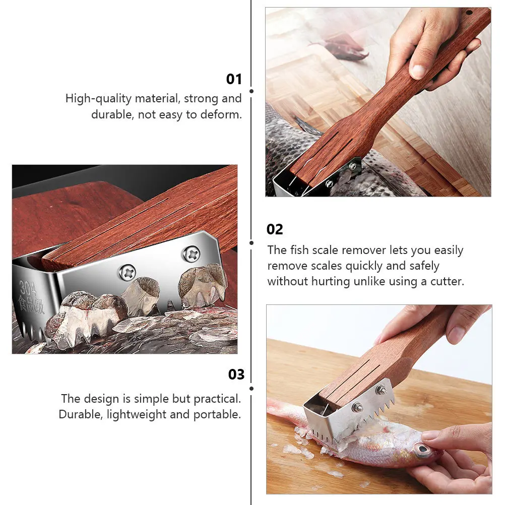 

2pcs Brush Wooden Handle Kitchen Gadget Fish Scale Brush For Home Restaurant Fish Scraper Tool Seafood Prep