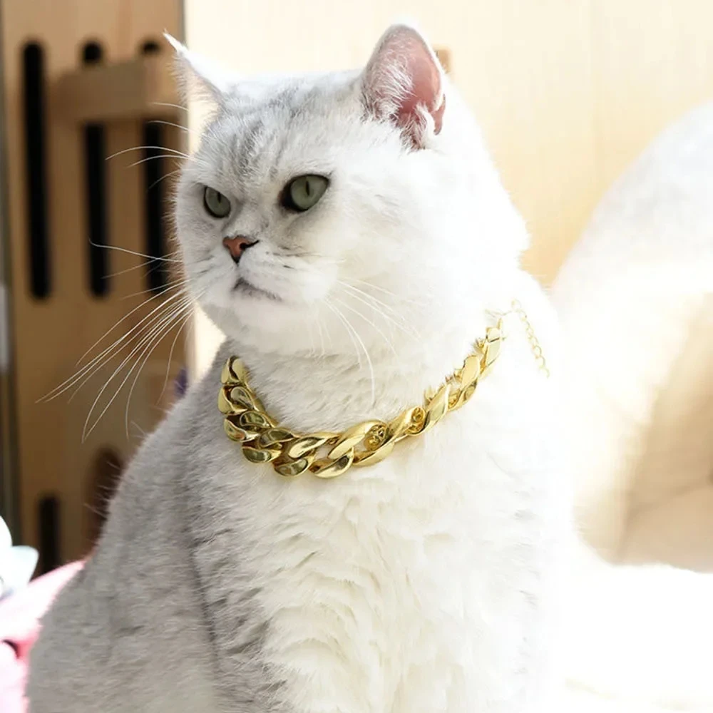 

Plastic Dog Cat Neck Chain Fashion Cuban Link Dog Collar Cat Chain Collar Cool Sliver Gold Necklace For Kitten Puppy Accessories