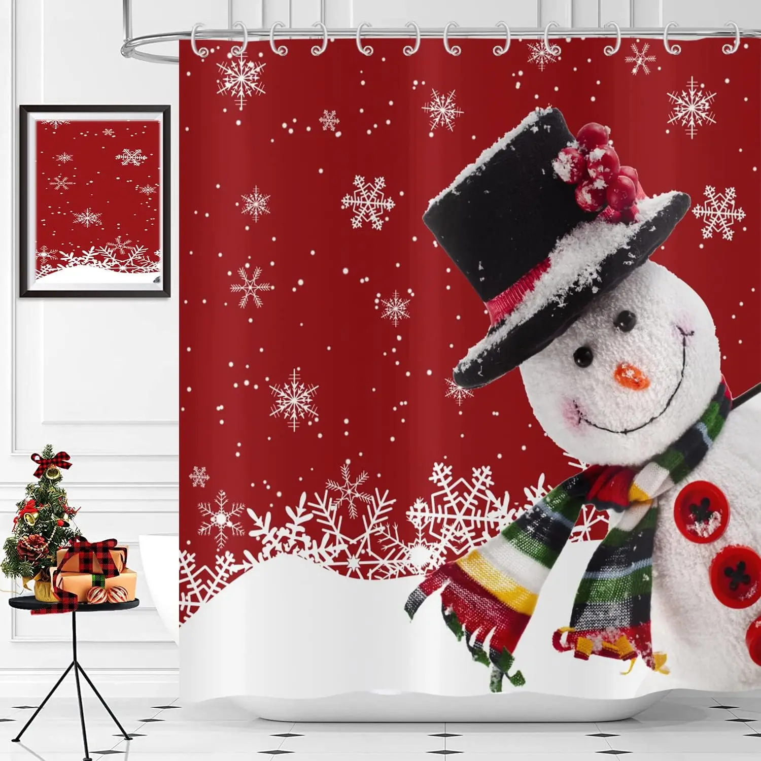 

Рождественская занавеска для душа со снеговиком, красная забавная рождественская снеговик, белая снежинка, новогодняя зимняя занавеска для ванной комнаты, домашний рождественский декор