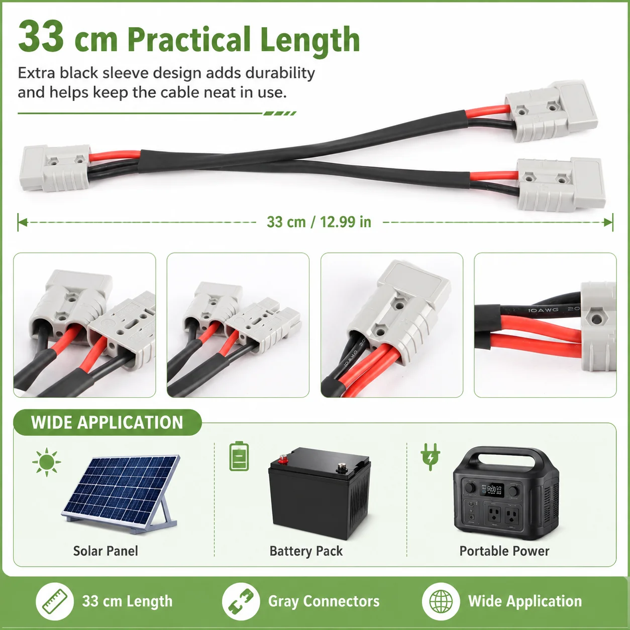 50A 10AWG 1to2 Y Splitter Cable 30cm High Current Double Pole Power Wire Connector Solar Battery Extension Charging Cable image 5