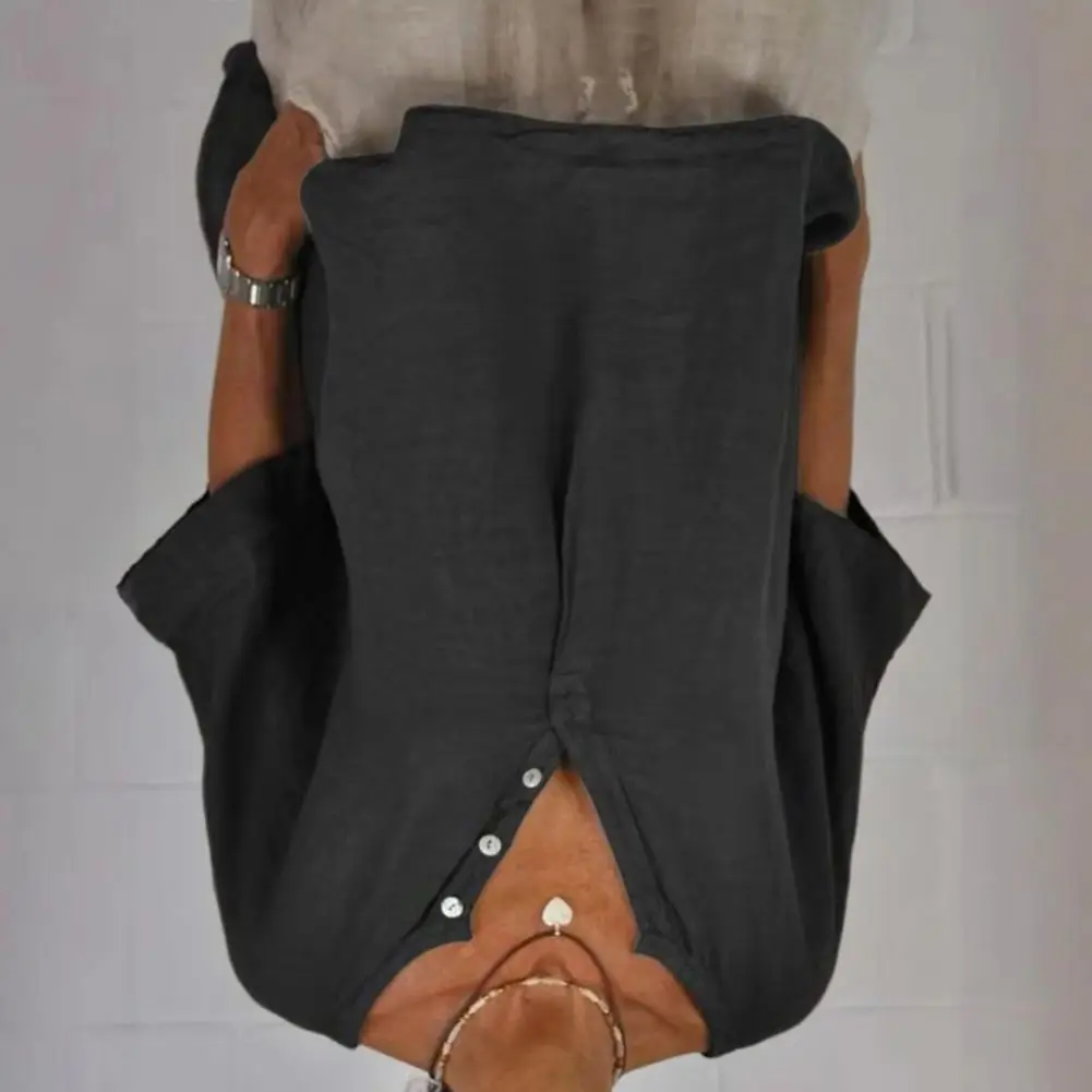 

Women Blouse Cotton Linen Women Shirt V-Neck Buttons Half Placket Half Sleeve Breathable Loose Fit Tops Breathable Summer Top