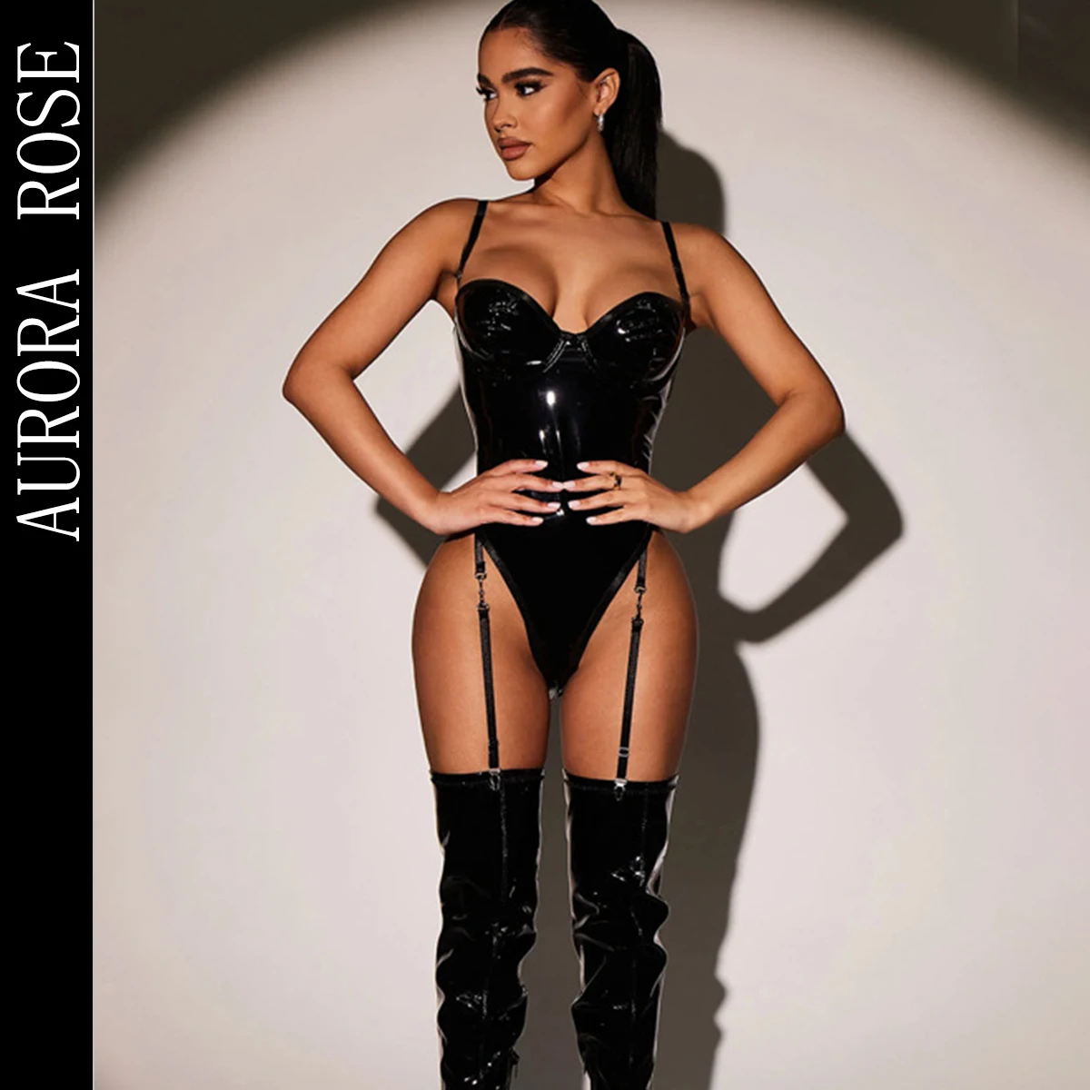 Porn Leather Garter Patent Leather Lingerie One Piece Bodysuit Women Lingerie Erotic Sexy Teddies Sex Bodystocking Body Suit Co