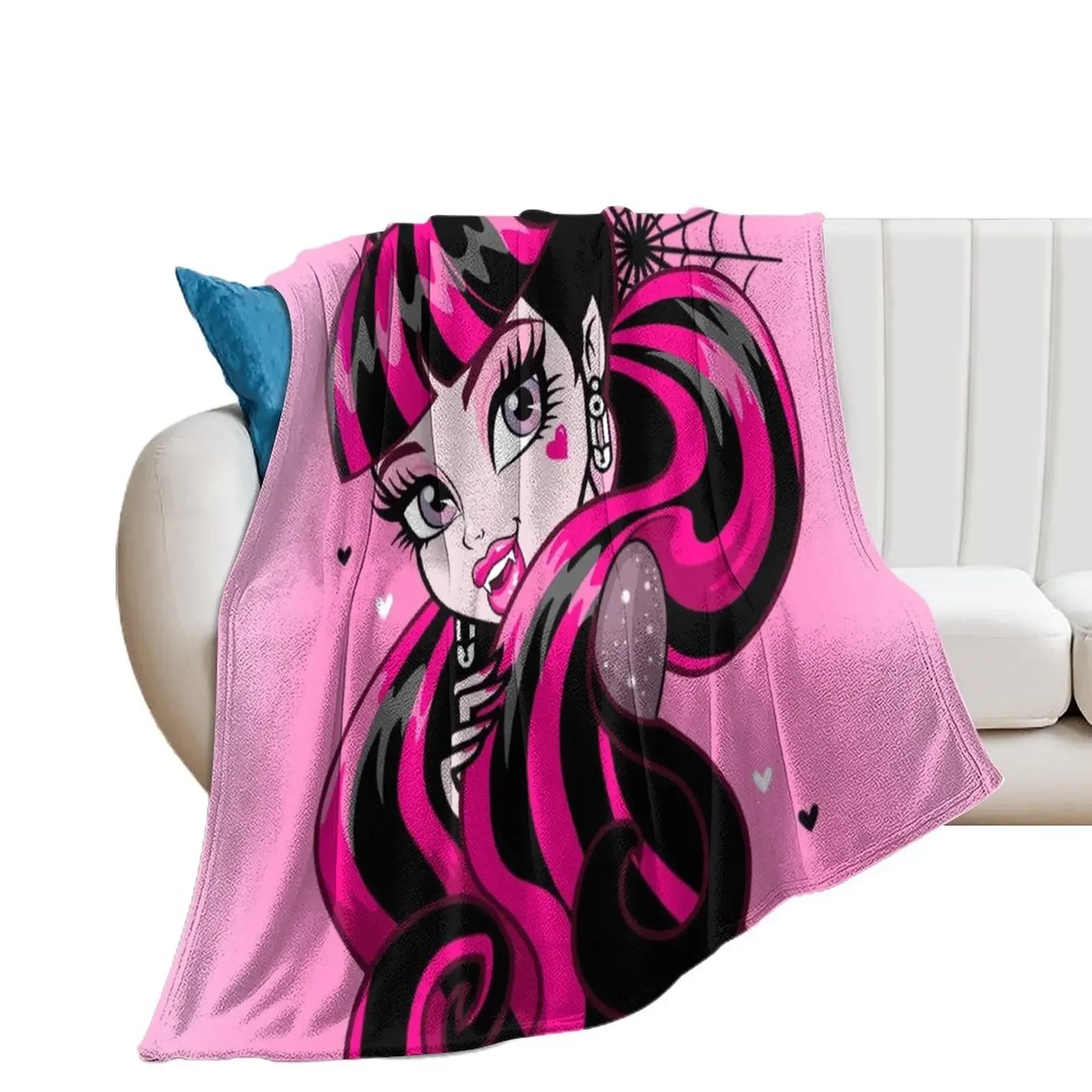 

Draculaura Pink Print Throw Blanket Beautifuls Luxury Designer Hairy Blankets