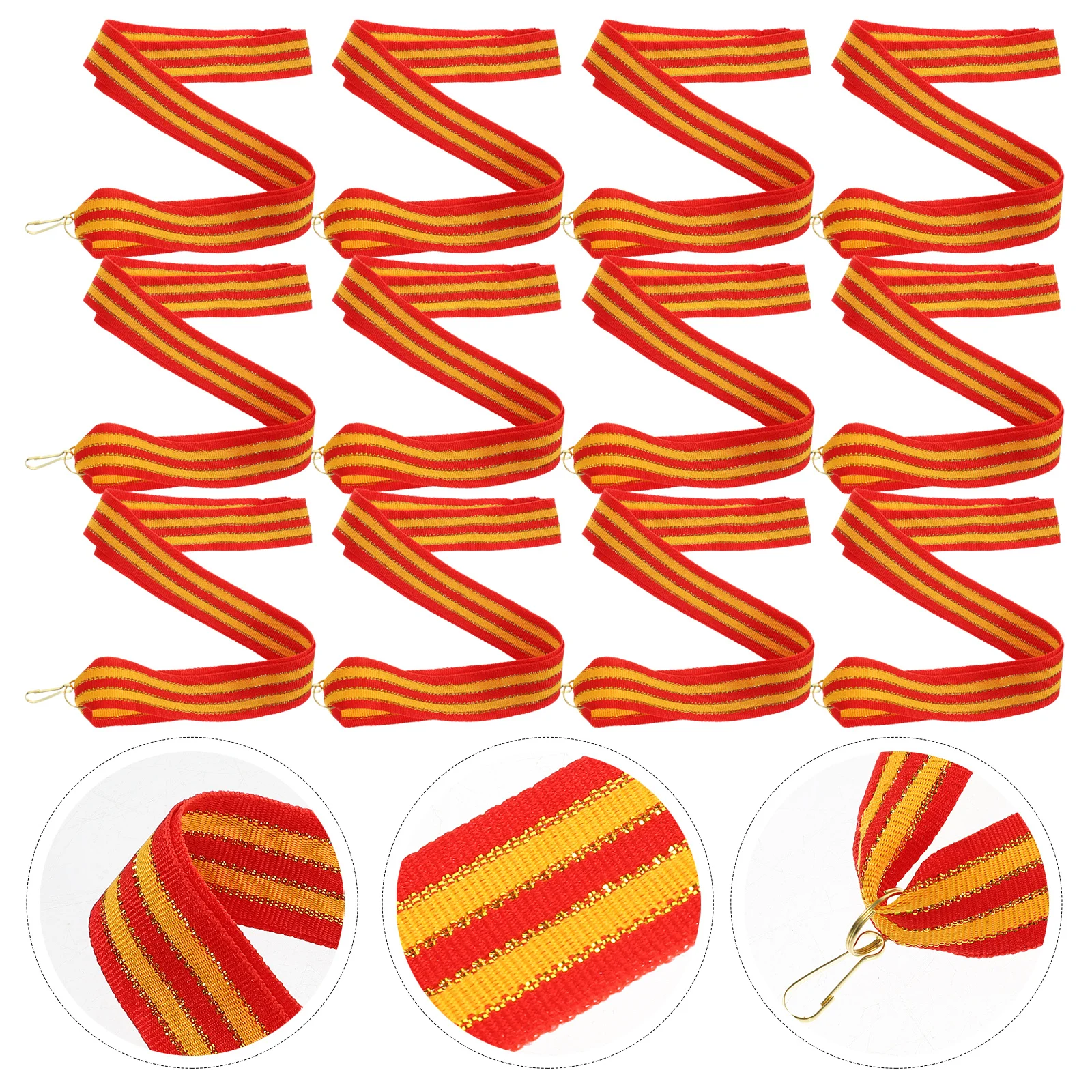

12pcs Medal Ribbons Red White Award Lanyards Sports Competition Party Favor Neck Straps Clipped Hooks
