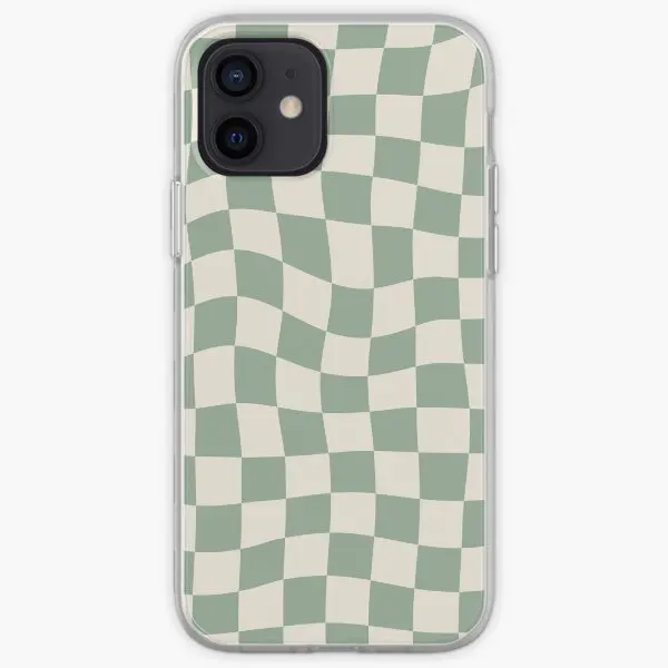 Sage Green Warped Checkered Pattern Chec  Phone Case Customizable for iPhone 6 6S 7 8 Plus X XS XR Max 11 12 13 14 Pro Max Mini