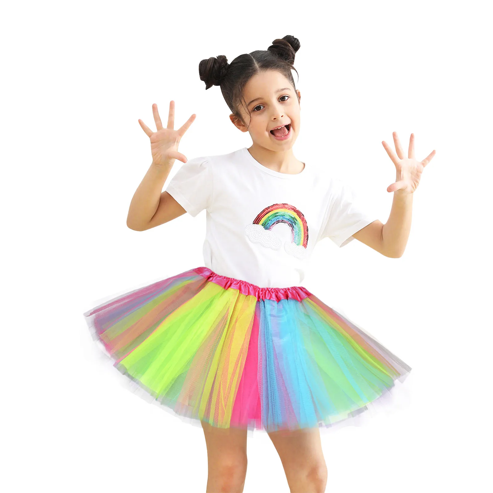 Toddler Girls Rainbow Birthday Party Tutu Skirt Performance Skirt Cute Fashion Printing Skirt Girls Long Denim Skirt Costume