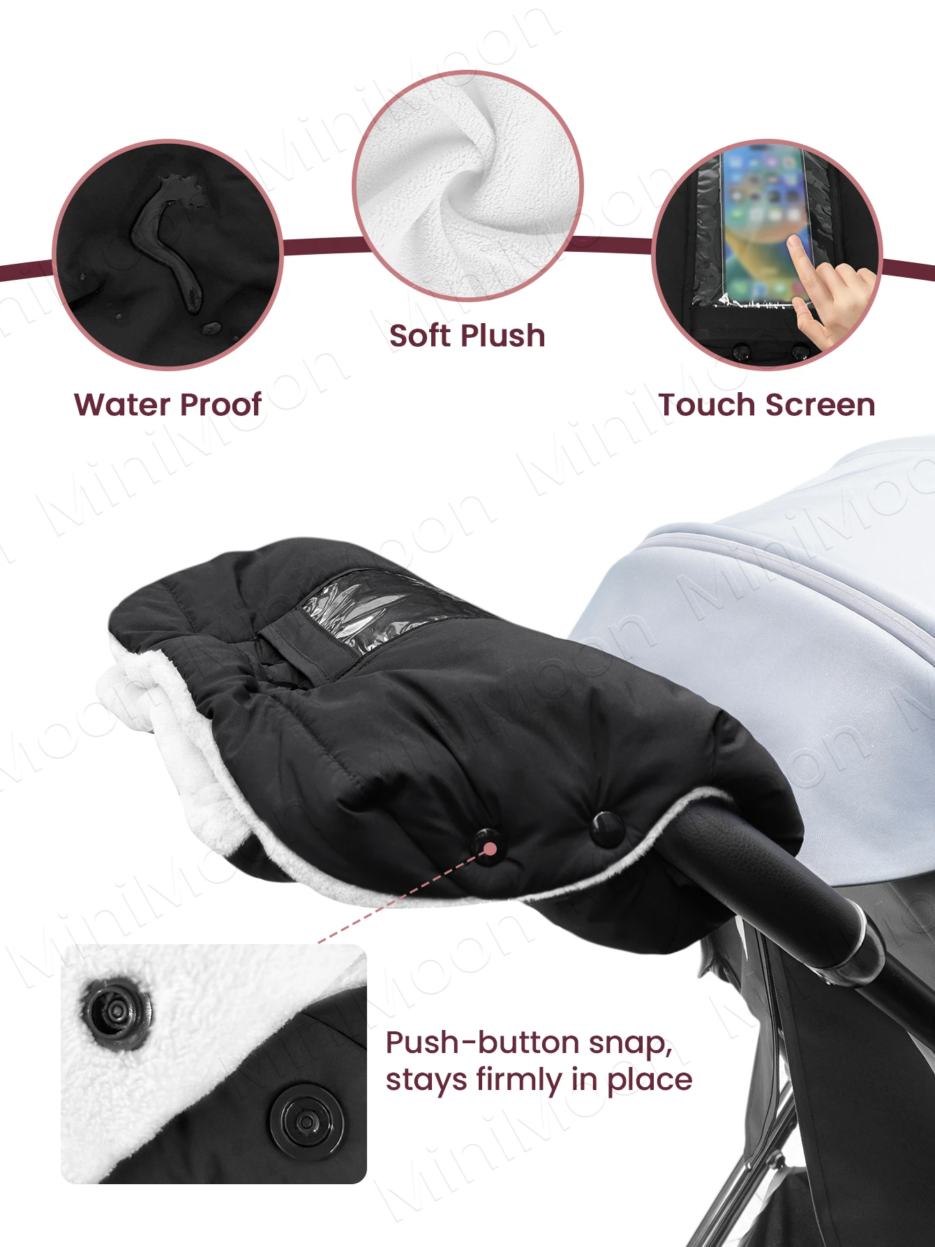 Stroller Warm Muffs, 2 Styles (With & Without Phone Pocket) - Winter Weatherproof Warm Gloves for Pushing Baby