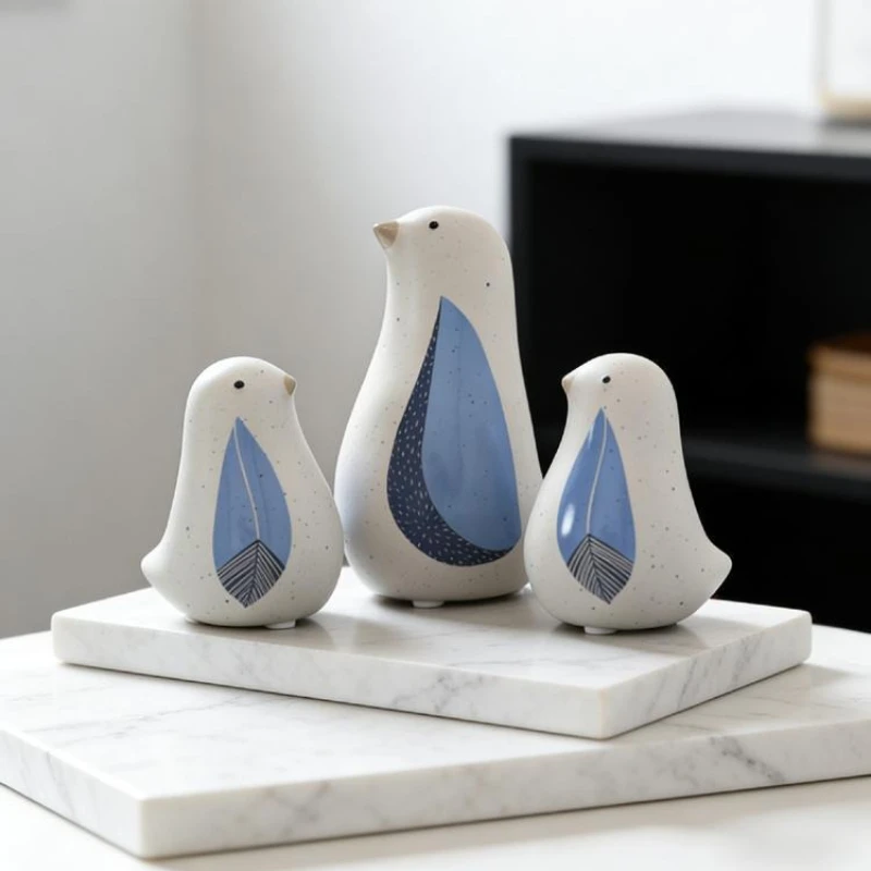 Modern Minimalist Bird Statue Decoration, Ceramic Soft Decoration Ornaments for Living Room Foyer Bookshelves, Animal Statues
