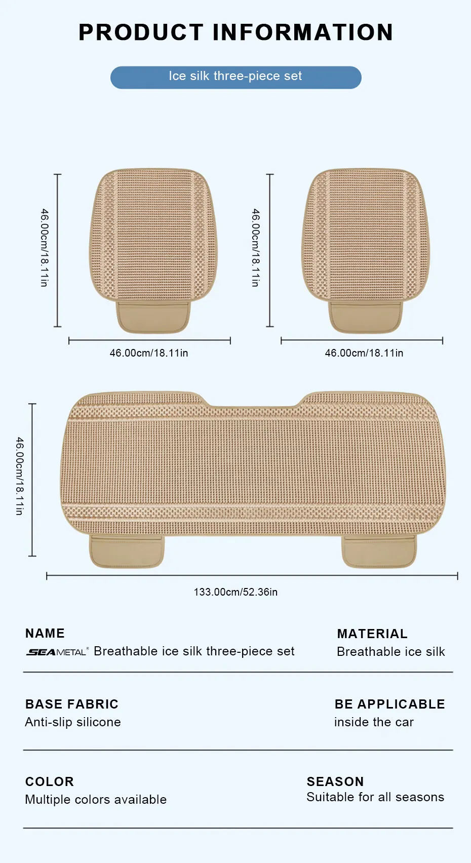 SEAMETAL Sommer Auto Sitz Abdeckung Atmungs Eis Seide Universal Vorne Hinten Sitzkissen Pad Matte Schutz Auto Innen Zubehör – Detail 12