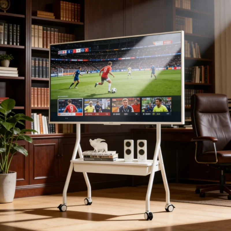 Luxuriöser mobiler TV-Wagen, robustes Laderaufbewahrungsregal, multifunktional, höhenverstellbar, für Heimkino, Spielzimmer, Wohnzimmer