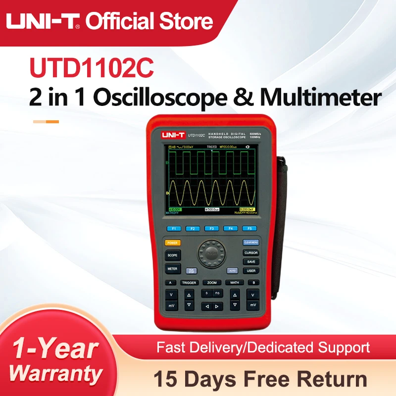 UNI-T UTD1102C Handheld Digital Storage Oscilloscope 100MHz 2 Channels DC AC Voltage Current Resistance Capacitance Multimeter