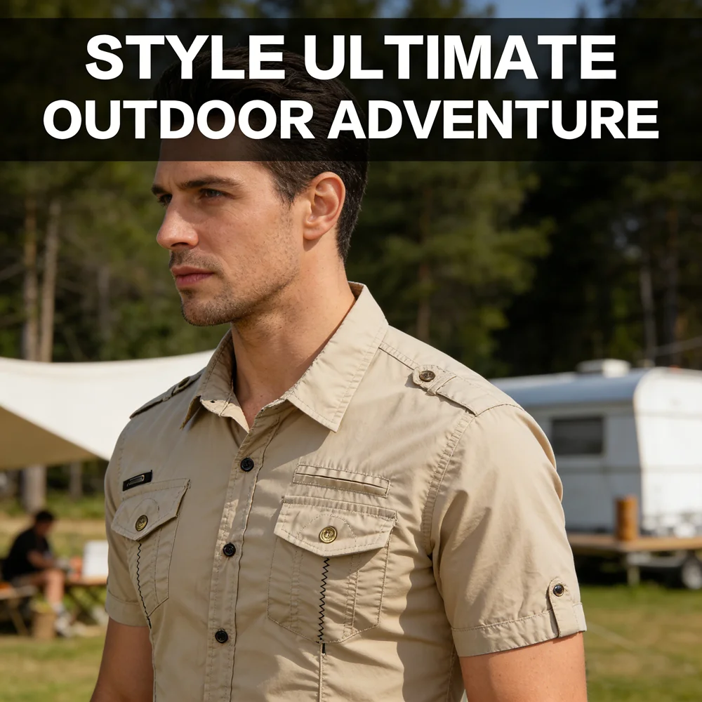 Summer Men's Short Sleeve Cargo Shirts Outdoor Casual Men Lapel Cotton Breathable Button Tactical Workwear Shirts Clothing