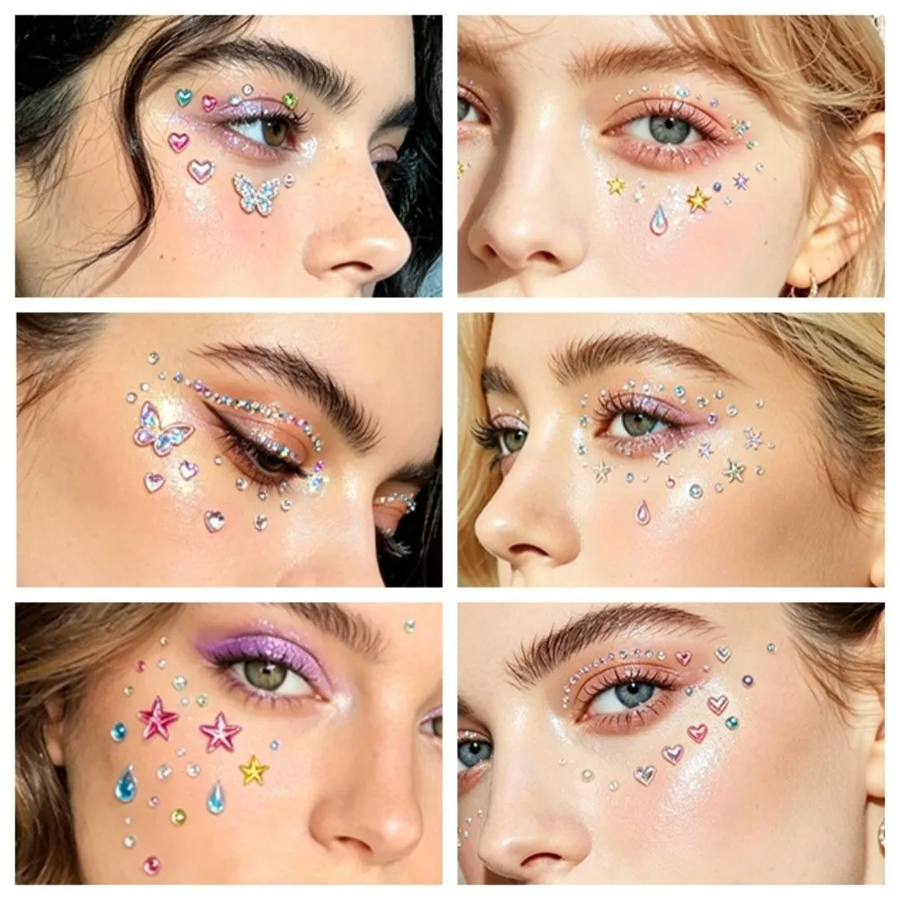 with Adhesive Backing Bedazzling Sticker Makeup 3D Resin Face Eye Jewels Sticker DIY Waterproof Crystal Gem Sticker Festival