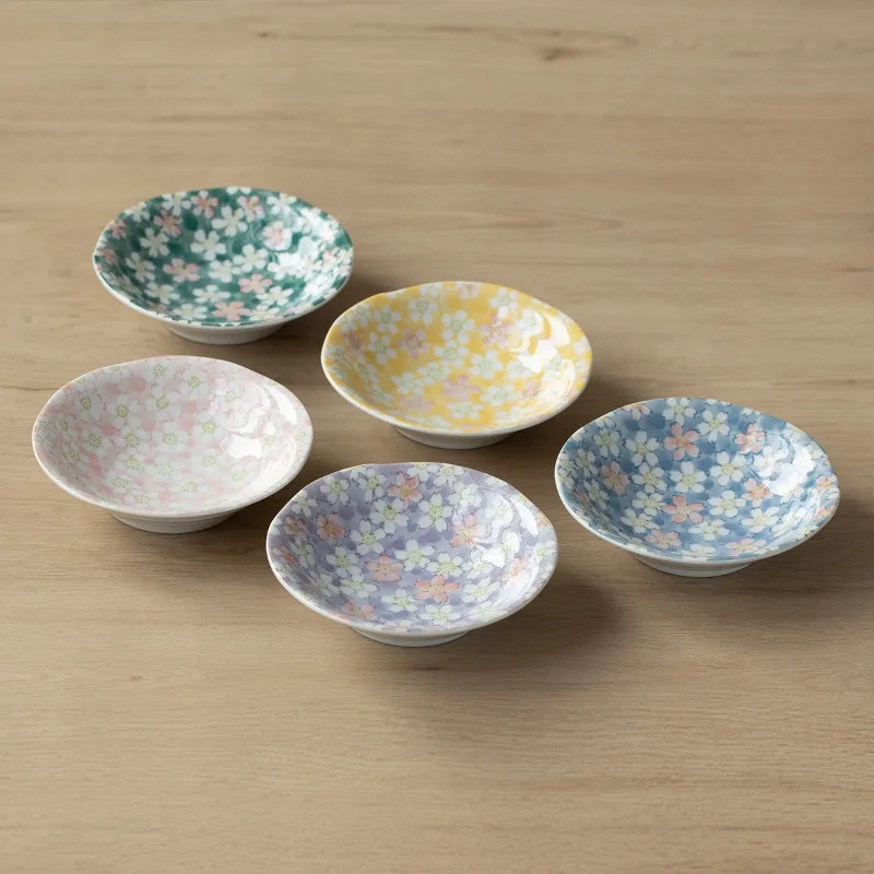 Japanese-Style Mino-yaki Romantic Cherry Blossom Ceramic Plate, Dinner Plate, Snack Plate, Underglaze 6-inch Dish