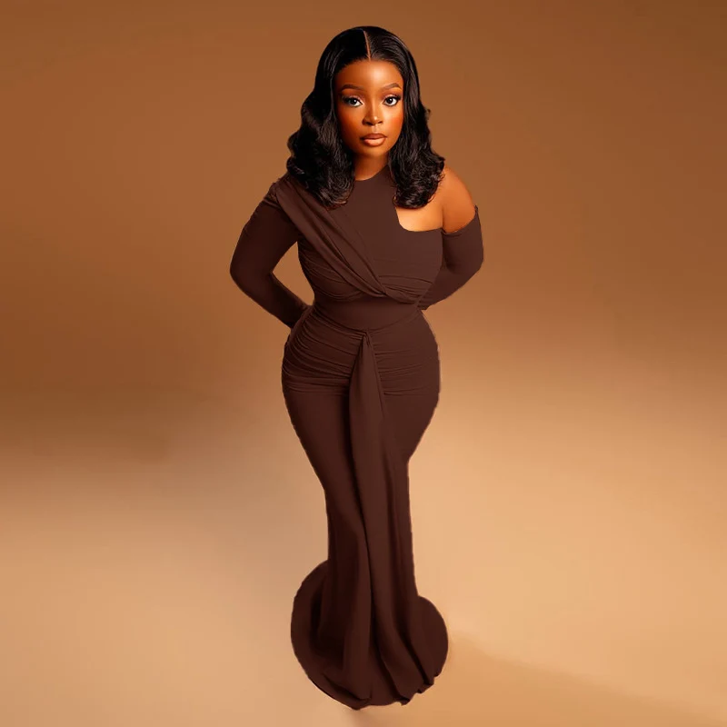 Seksowne sukienki maxi z bandażami, marszczeniami, długim rękawem, dekoltem w kształcie litery O, wycięciami, idealne na wieczorne wyjścia, do klubu nocnego, na studniówkę lub imprezę, sukienki maxi Vestidos Longos