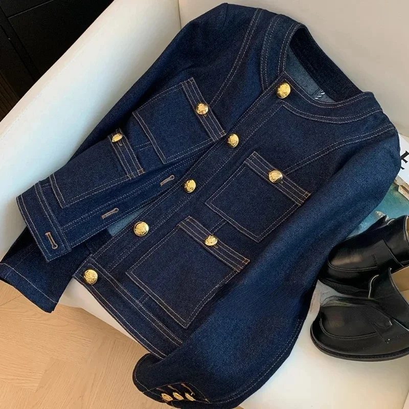 2025.Women's New Vintage Denim Jacket Spring Button-Up Korean Fashion Blue Chic Bomber Style CasualOutwear Top
