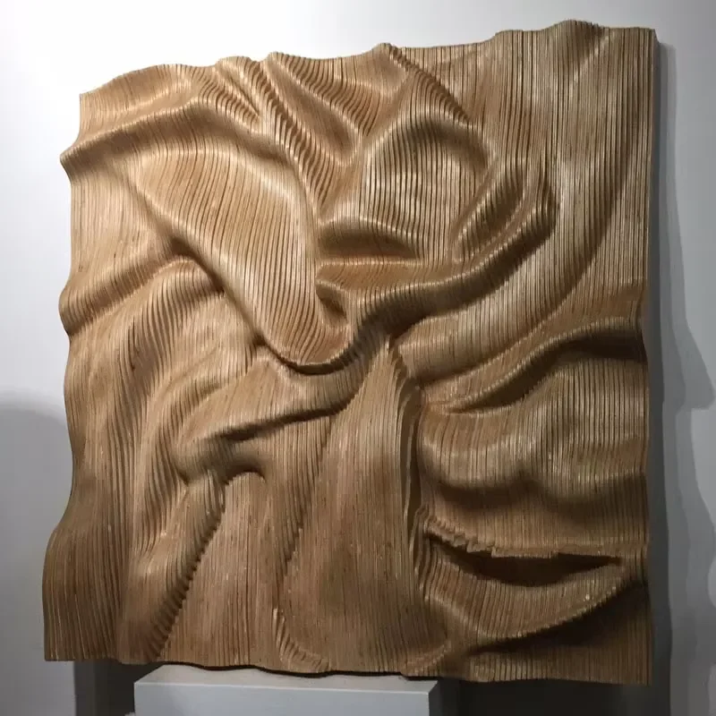 Custom Size Large Square Solid Wood 3D Wavy Wall Art Engraved 3D Parametric Home Decoration Square Wavy Wall Hanging