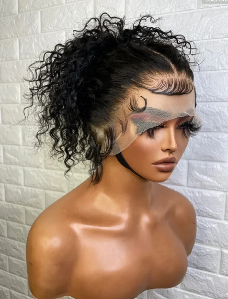 Natural Black 180Density 26Inch Long Deep Kinky Curly Soft Lace Front Wig For Women With Baby Hair Glueless Preplucked Daily