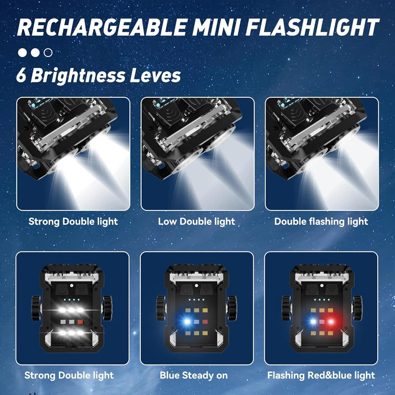 Mini Keychain Flashlight Clip with Clip, LED 360° Rotate Magnetic EDC Light with Red Blue COB Side Light for Hiking, Camping