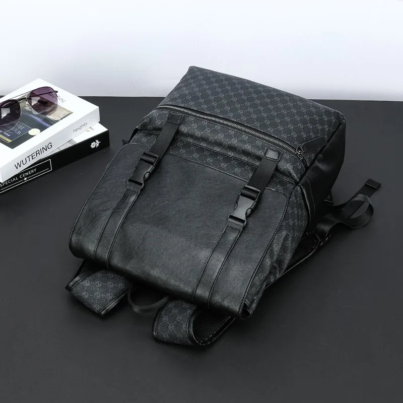 Premium PVC Leather Backpack for Men Luxury Plaid Travel Bags Anti-Theft Business Backapcks Large Capacity Waterproof Laptop Bag