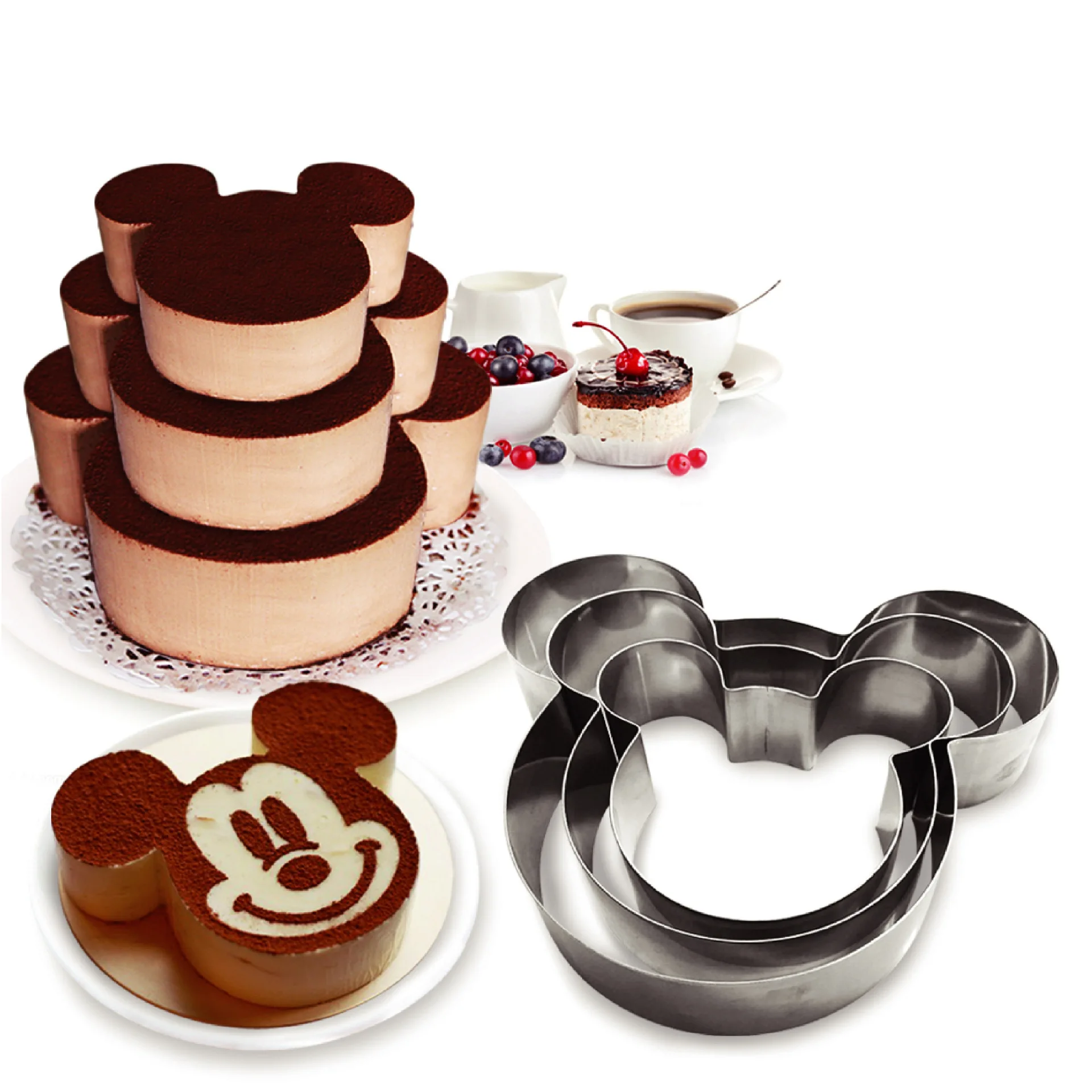 

3 Piece Stainless Steel Mousse Ring Set Mickey Shape Cake Baking Tool Children Cartoon Birthday Multilayer Cake DIY Making Tool