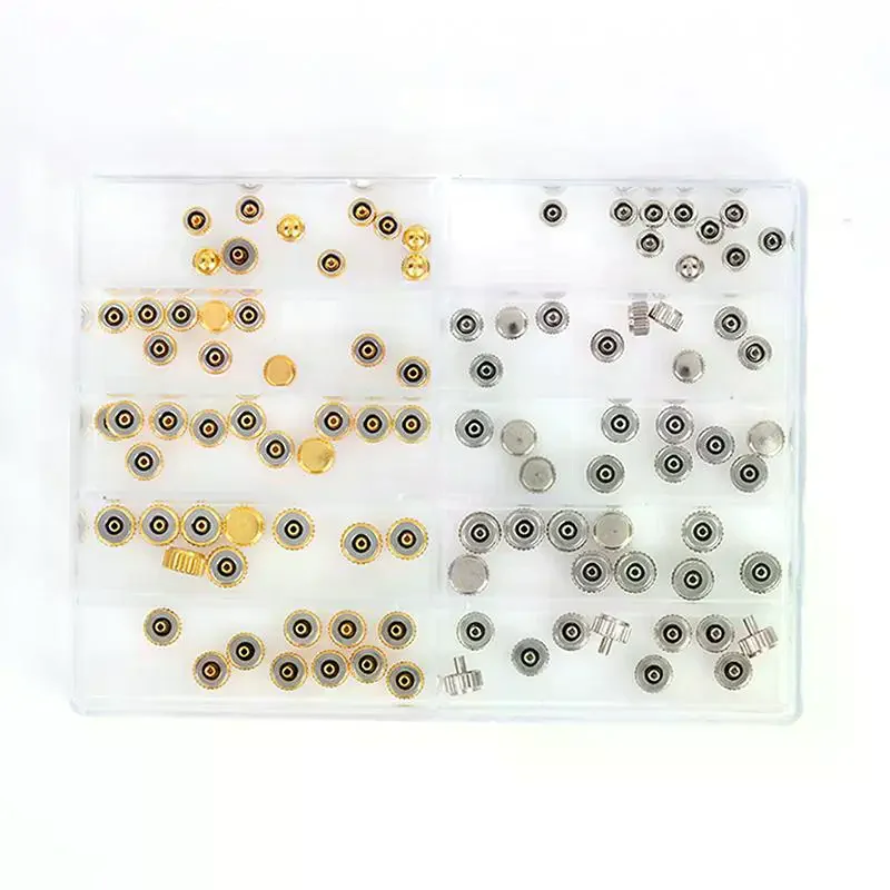 100Pcs/Box Watch Crowns Watch Waterproof Replacement Assorted Repair Tools Silver Gold Watch Accessories For Watchmaker