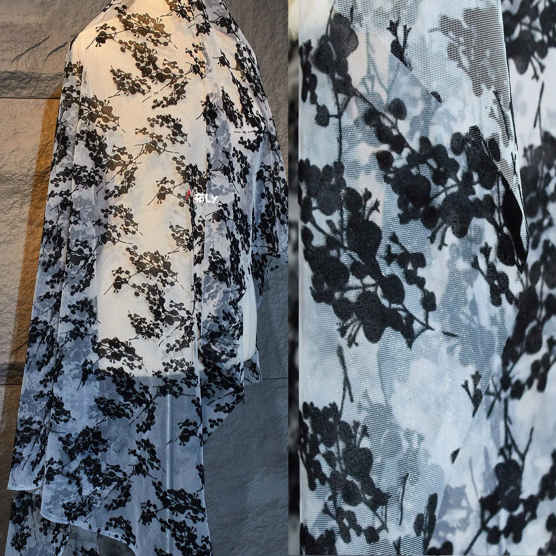 

High-grade flocking high-grade mesh fabric DIY flower soft skin-friendly yarn dress graduate design designer fabric