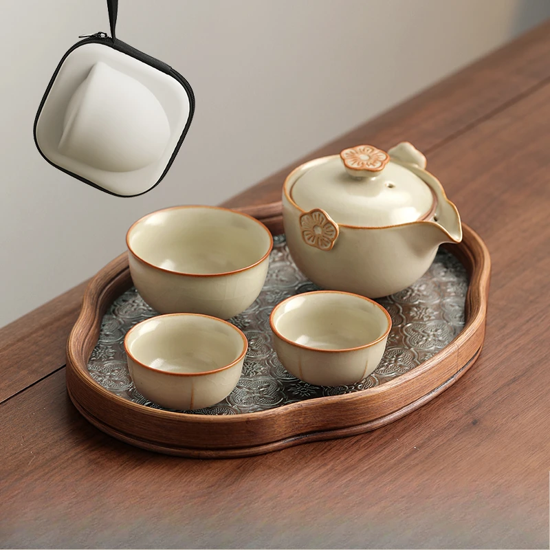 Portable Tea Set for One Person To Drink Ladies A Pot A Cup Three Cups Quick Cup Ceramic Outdoor Plum Blossom Travel Tea Set