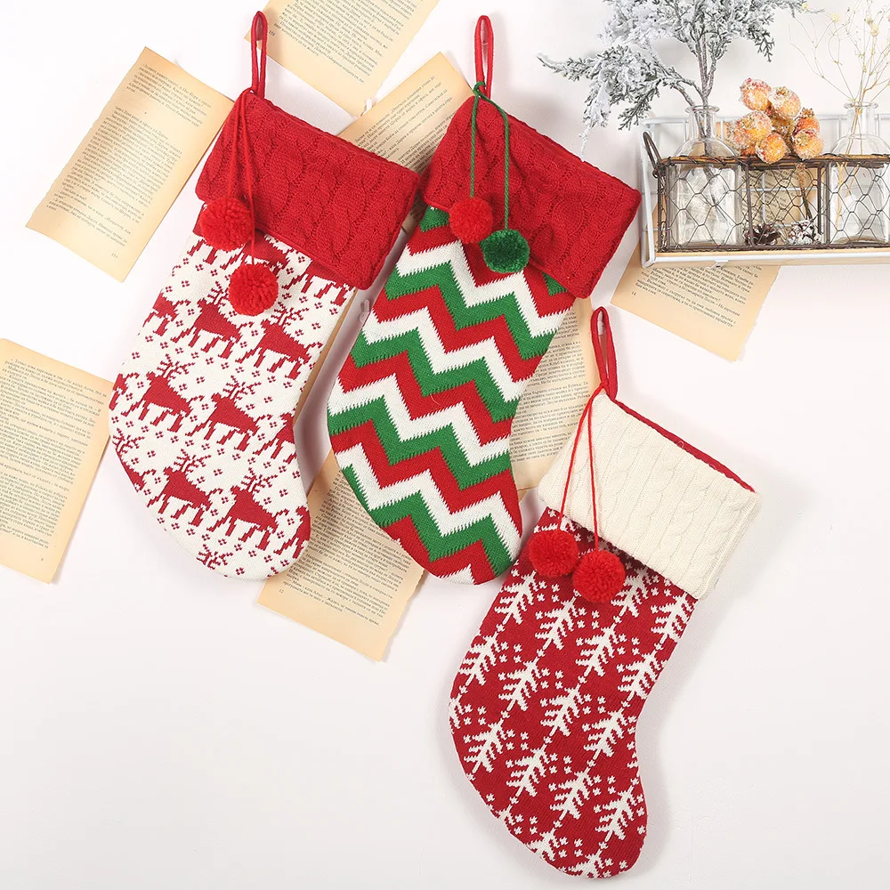 Christmas decorations knitted Christmas stockings Wool Socks Red white Elk Gift Bags children's gift bags