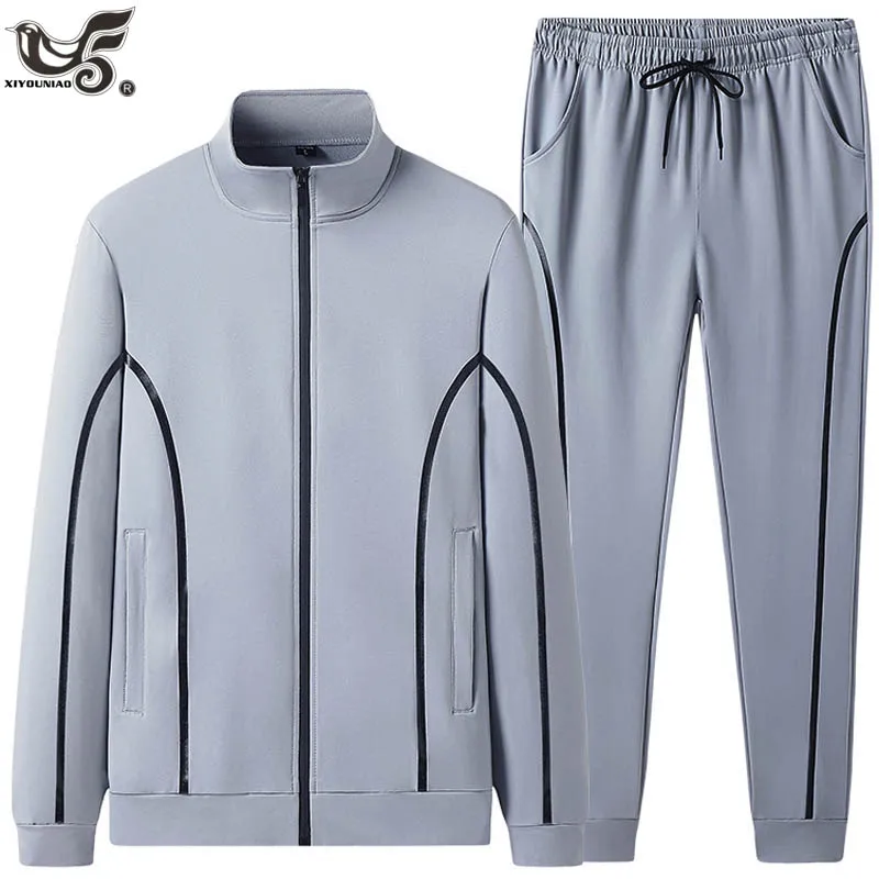 Plus Size 6XL 7XL Men's Sportswear Autumn Casual Tracksuits Men Sets Outwear Jacket+Sweatpant Joggers Running Autumn Sports Suit