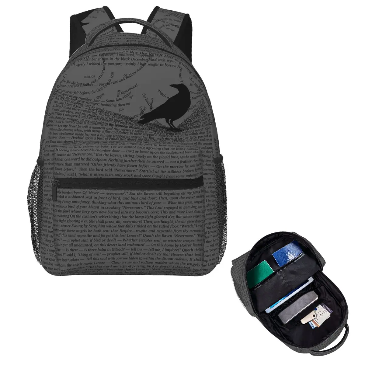 The Raven By Edgar Allan Poe Student Backpack School Bag Hiking Travel Daypack for Boys Girls Fashion Bookbag Shoulder Bags