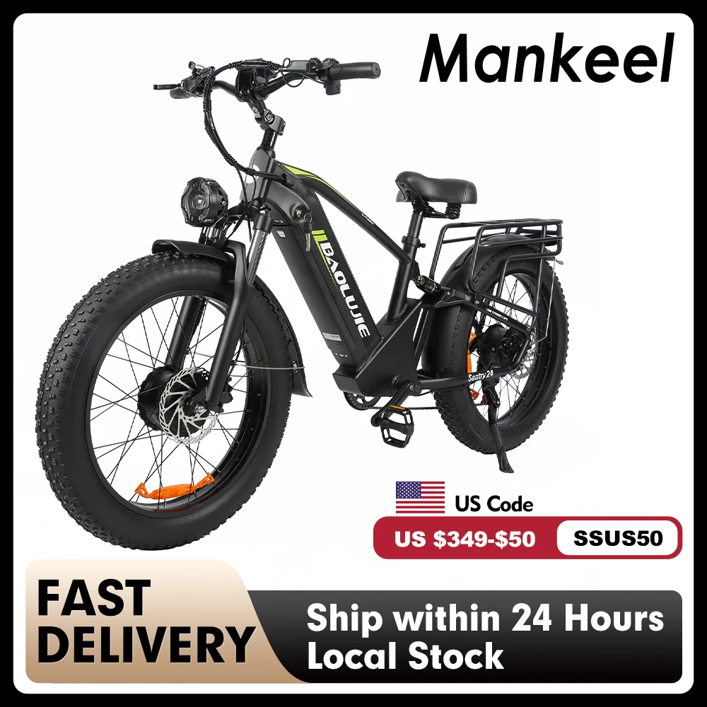 

Электрический велосипед Mankeel DP-2401, двойной двигатель 2000 Вт, высокоскоростной аккумулятор 48 В, 55 км/ч, 24-дюймовый женский и мужской горный электрический велосипед