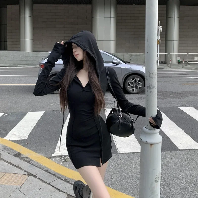 الرغبة النقية طويلة الأكمام مقنعين الرباط اللباس الأمريكية الشارع نمط المرأة ربيع الخريف حار فتاة الخصر حزام ضيق صالح Sho #1