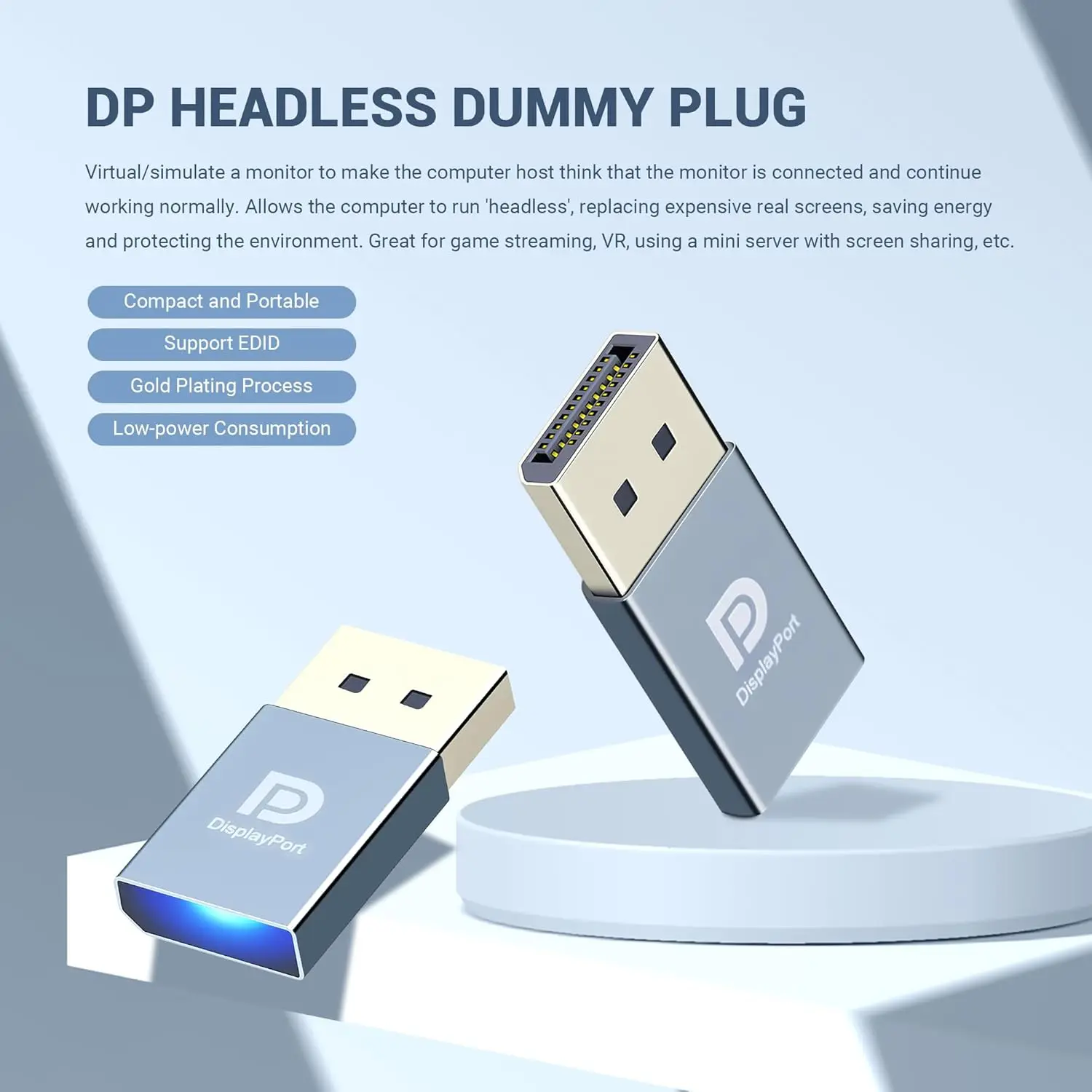 4K DP Dummy Plug Display Emulator Displayport Virtual Monitor Headless Ghost Display EDID Emulator 4K DP Virtual Display Adapter