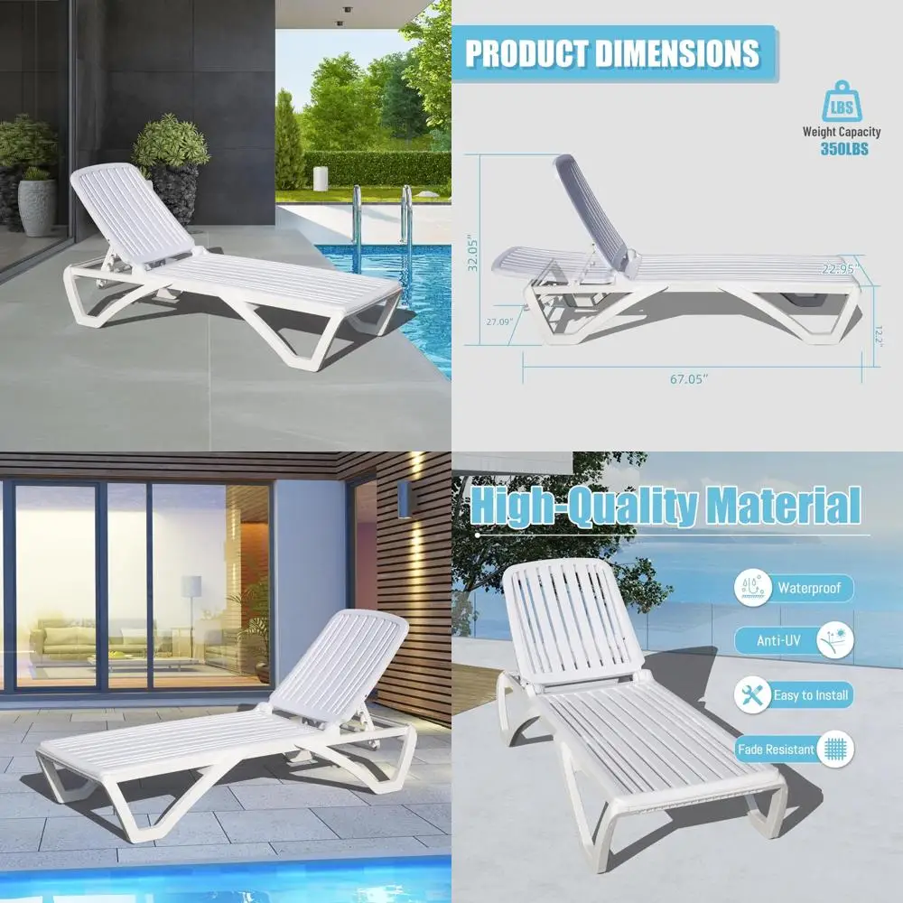 Sillón reclinable ajustable para exteriores, tumbona bronceadora de plástico apilable para todo tipo de clima, tumbona de Patio resistente a la intemperie