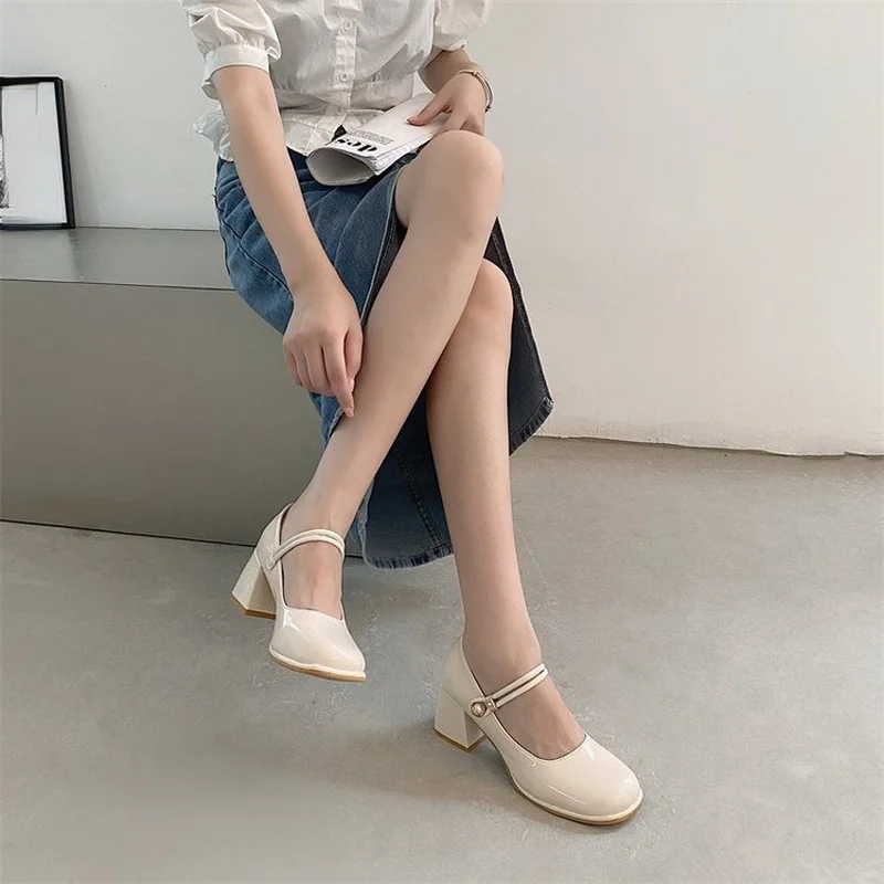 New Fashion Ladies 2022 Square Toe High Heels Ladies Mary Jane Shoes High Heels Women\'s Shoes Solid Color Ladies High Heels