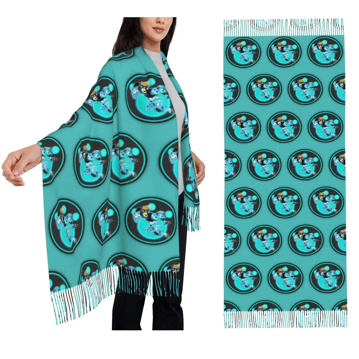 Wild Kratts Blue Color Scarf Tassel Scarves Women Soft Warm Shawls and Wraps Long Fall Winter Shawl Wrap