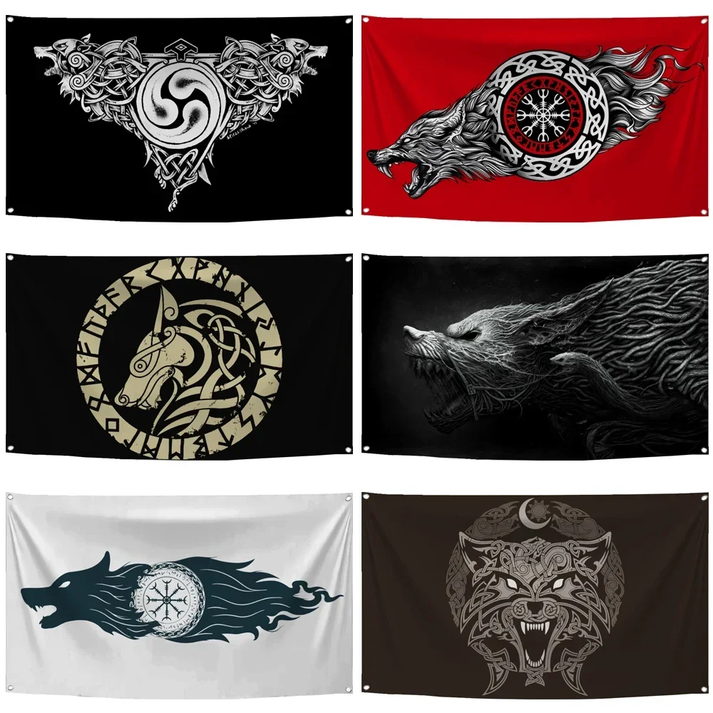 2×3ft 3×5ft Viking Wolf Flag Polyester Digital Printed Other Banner Tapestry Curtain For Decor