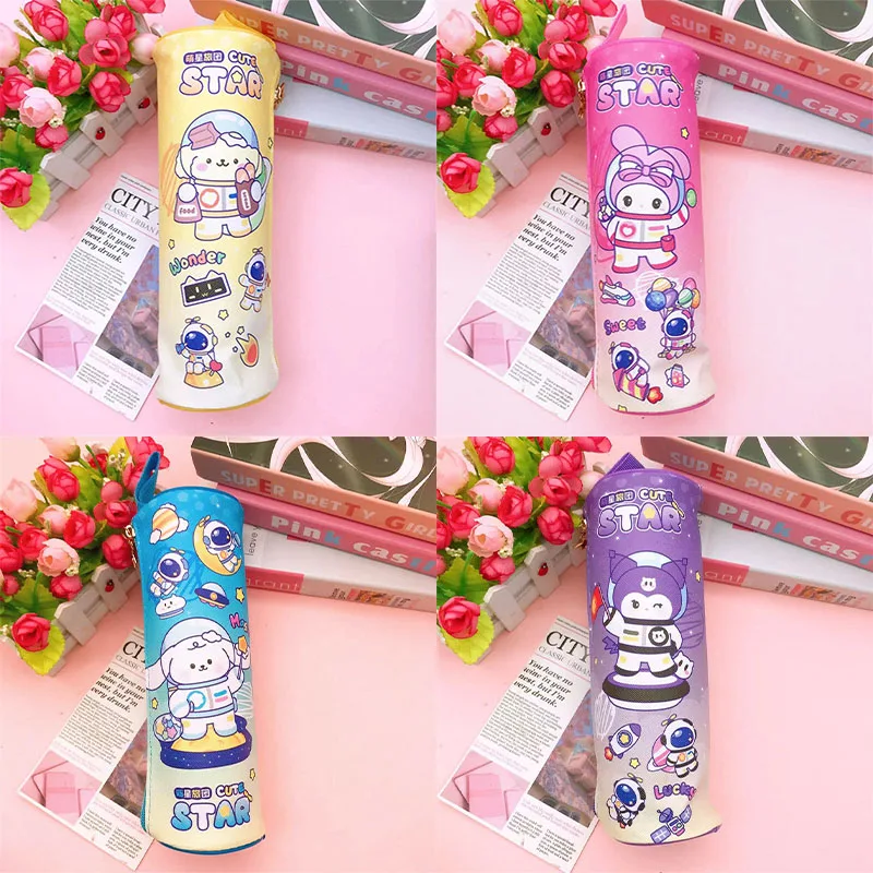 Kawaii Sanrios Anime Kuromi Cartoon Student Cylinder Large Capacity Pencil Bag My Melody Cute Niche Printed Portable Pencil Case