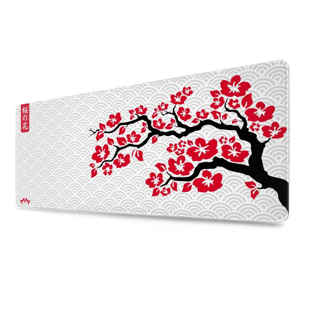 Alfombrilla de ratón japonesa con flor de cerezo, alfombrilla de escritorio gris para ordenador portátil, alfombrilla de ratón Sakura, alfombra de oficina de Anime, teclado de jugador, escritorios de ordenador