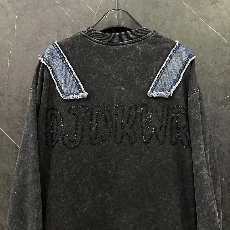 Jesienna bluza damska z efektem postarzenia, imitacja dwuczęściowej, z długim rękawem, okrągłym dekoltem, luźna, codzienna, słodka bluza Y2k z kapturem.