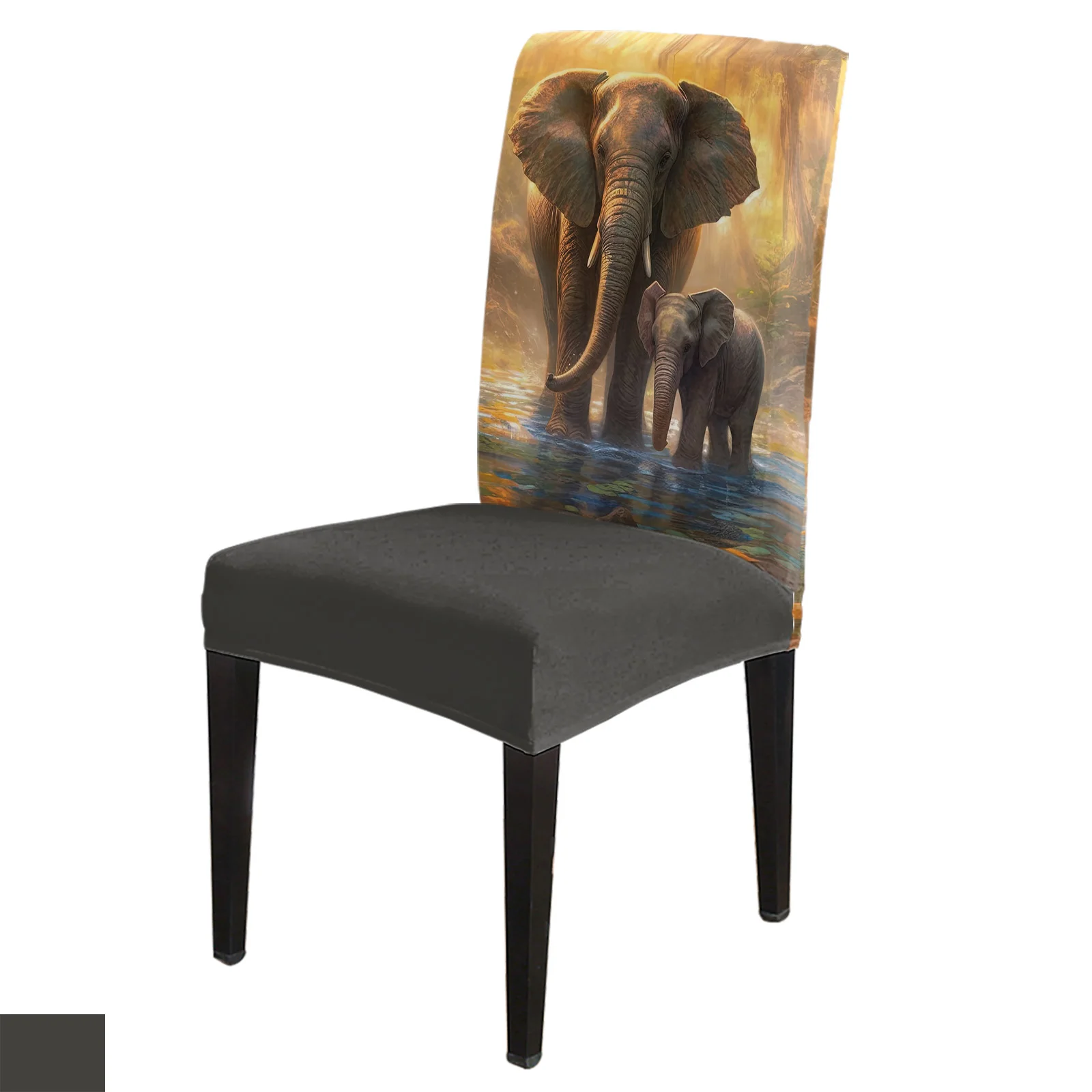 Elephant Forest Water Reflection Stretch Chair Cover Kitchen Dining Chair Slipcovers Banquet Hotel Elastic Seat Chair Covers