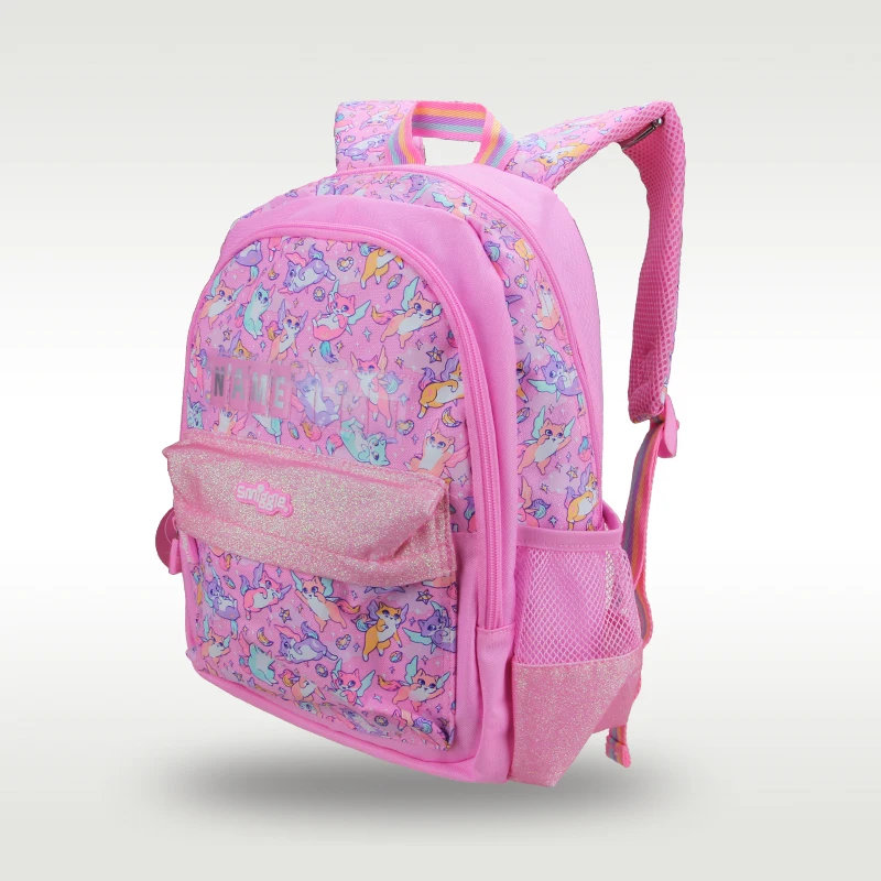 Australia smiggle original children's schoolbag girls Pink Fox shoulder name backpack Kawaii 3-7 year  bags 14 inch