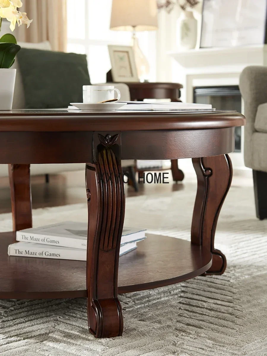 American Country Solid Wood round Coffee table Living Room Walnut Tea  Simple Coffee