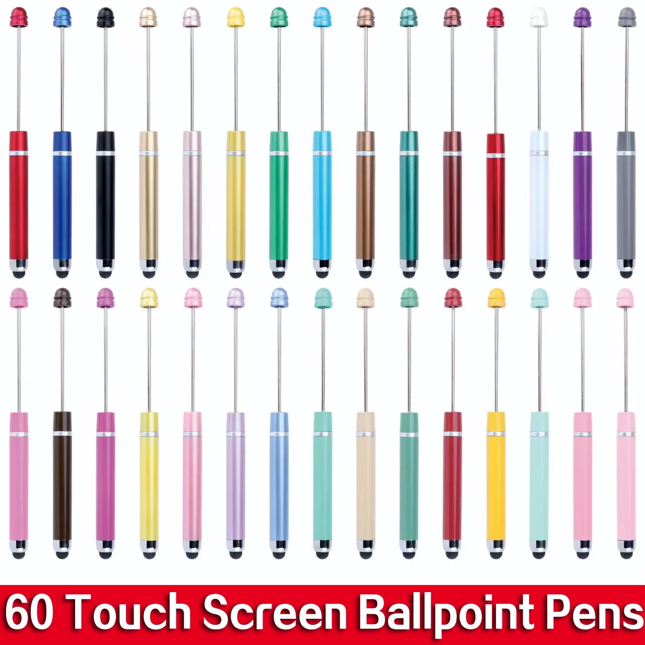 

60Pcs Multi Color Touch Screen Beaded Pen DIY Cute Puzzle Beadable Ball Pen Mobile IPad Touch Pens Business Office Gift Pen