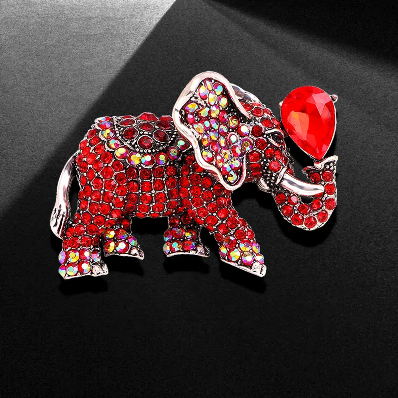 Sparking Large Rhinestone Elephant Brooches For Women Men Vintage 6-color Animal Brooch Clothing Backpack Pins Jewelry Gifts